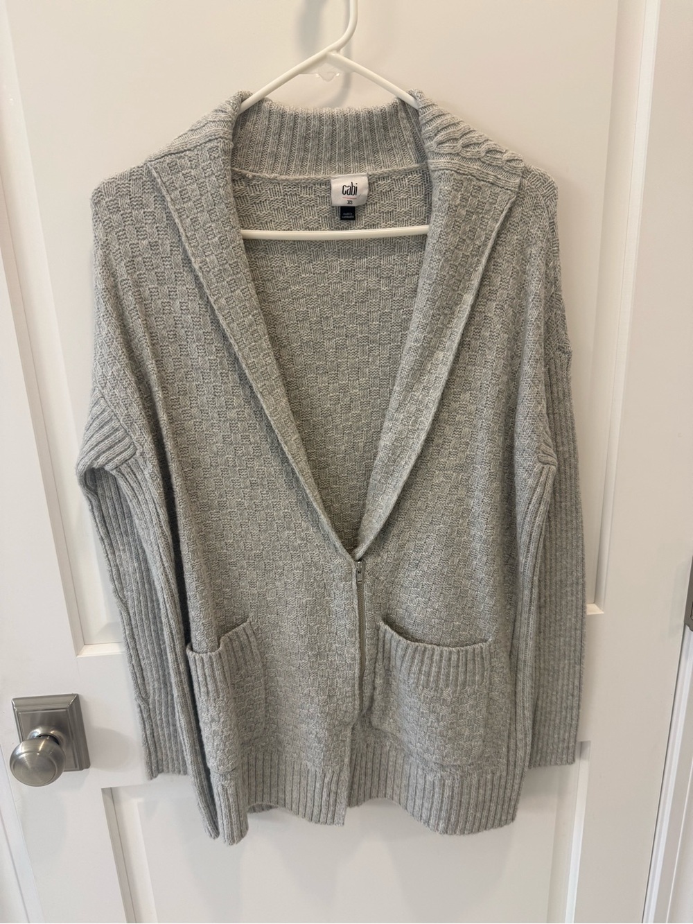 CAbi Light Gray Hooded Knit Cardigan